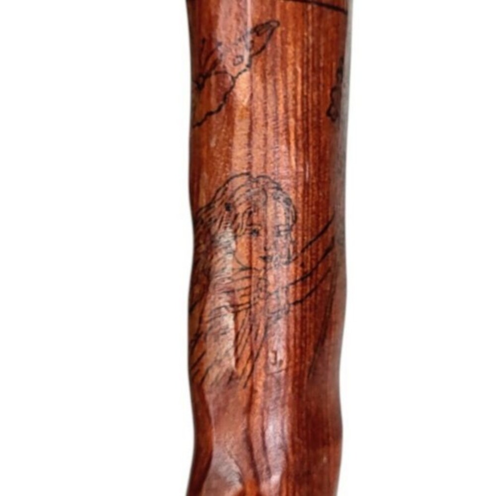 VTG Shillelagh Rustic Wood Irish Walking Stick Cane Fairy Butterfly Flower Art